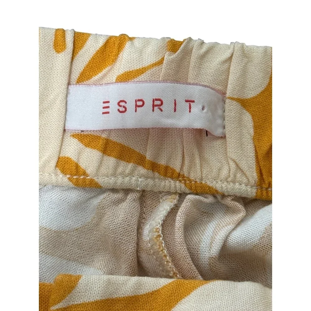 Esprit Womens Wide Leg Pants Boho Print Mustard Cream Floral Pull-On Size S - Picture 3 of 6